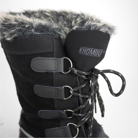 KHOMBU Women's Black Leather Rubber Winter Snow Boots Fleece Lined Mid Calf 7 - Picture 10 of 14